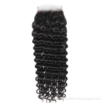 Wholesale Virgin remy Human Hair 10-24 Inch 4x4 Transparent Lace Closure Natural Color Deep Wave Brazilian Hair